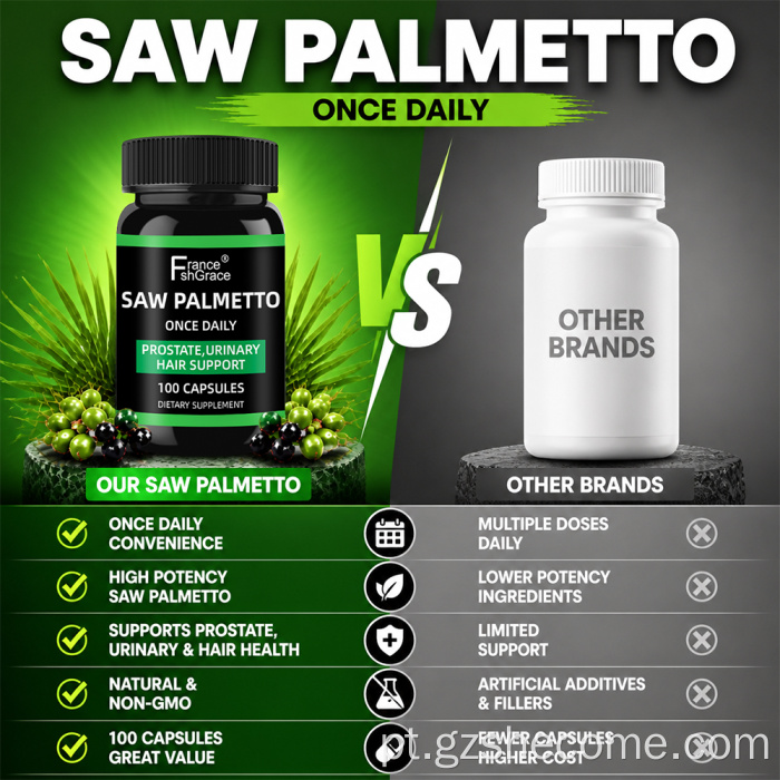Suplemento Shecome Saw Palmetto para saúde da próstata masculina